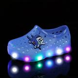 Infant Baby Boys Casual Light Up Slip On Clogs With Cute Cartoon Charms Toddlers Outdoor Lightweight Anti-skid Hollow Out Clogs For Kids Spring And Summer