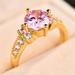 Boho Purple Pink Zircon Ring Round Cut 18k Gold Plated Wedding Engagement Evening Party Ring