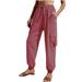VEKDONE Fashion Overalls Pants for Women Solid Color Drawstring Stretchy Pant with Pockets Summer High Waisted Comfy Trousers Casual Outdoor Street Style Long Pants Pink L