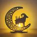 3D Wooden Handmade Moon Star LED Lights - Perfect Ramadan Kareem Ornament for Muslims Eid Crafts Home Decor & Themed Parties