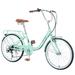 22 Girls Bicycle Modern 7 speed Beach Cruiser Bike with Pedal Steel Frame and Leather Saddle Women Commuter Bike for Road Seaside and Travel Green