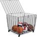 BirdRock Home Sports Ball Basket Organizer with Wheels - Heavy Duty Casters - Lid - Sports Lockable Ball Storage Locker - Ball Cage for Garage Storage Garage Organizer