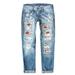 YUHAOTIN Stacked Jeans Womens Jeans Baseball Print Ripped Pants Flare Jeans for Women Plus Size Short Wide Leg Jeans Plus Size Pants for Women