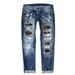 EHQJNJ Female Distressed Jeans for Women Skinny Size 16 Women Womens Jeans Baseball Print Ripped Pants Stretchy Jeans for Women Plus Size Boot Cut Black Flare Jeans for Women