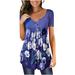 Bdfzl Womens Plus Size Clearance Women Fashion V-Neck Gradient Printed Tunic Tops Buttons Short Sleeve T-Shirt