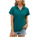 Fanxing Women s V Neck Polo Shirts Slim Fit Solid Short Sleeve T-Shirts Knit Soft Tees Collared Golf Shirt Wicking Lightweight Casual Polos Green S Female