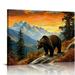 CANFLASHION Abstract Animal Wall Art Brown Bear in the Moutain Giclee Art Print Poster Picture Forest Rocky Mountain Artwork for Office Home Living Room Wall Decoration