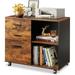 JIAH 3-Drawer Wood File Cabinet Mobile Lateral Filing Cabinet Printer Stand with Open Storage Shelves for Home Office Rustic Brown