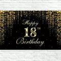 1pc Happy 18th Birthday Banner Backdrop Black Golden Sweet 18 Birthday Sign Party Supplies Eighteen Year Old Birthday Photo Booth Background Poster Decor Party Supplies Birthday Supplies Birthda