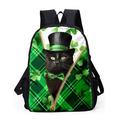 Men's Women's Backpack 3D Print Commuter Backpack School Outdoor St. Patrick's Day Cat Polyester Large Capacity Breathable Lightweight Zipper Print Black / White Black Yellow