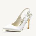 Women's Wedding Shoes Slingback Bridal Shoes Buckle Stiletto Pointed Toe Basic Pump Satin White Ivory Silver