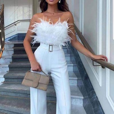 TS Jumpsuits Elegant Dress Wedding Guest Prom Ankle Length Sleeveless Strapless Stretch Fabric with Feather Sash / Ribbon 2025