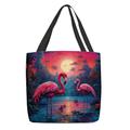 Women's Tote Shoulder Bag Canvas Tote Bag Polyester Shopping Daily Holiday Print Large Capacity Foldable Lightweight Flamingo Light Red Blue Fuchsia