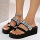 Women's Sandals Bling Bling Shoes Wedge Sandals Platform Sandals Outdoor Daily Beach Solid Color Summer Wedge Heel Open Toe Casual Minimalism Faux Leather Glitter Loafer Silver Pink Green