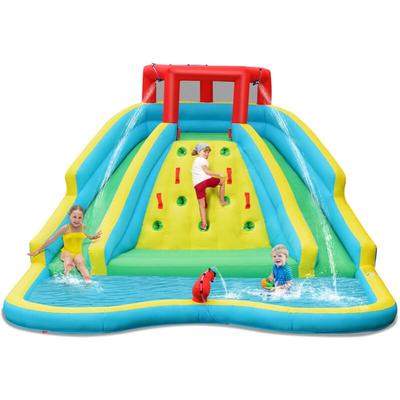 Goplus - Aufblasbare Hüpfburg, Wasserpark mit Großer Kletterwand, 2 Langen Rutschen, Planschbecken Image