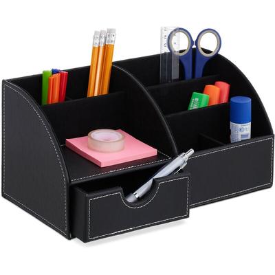 Relaxdays - Schreibtisch Organizer, Büroorganizer mit 6 Fächern & Schublade, hbt: 14 x 28,5 x 15 Image