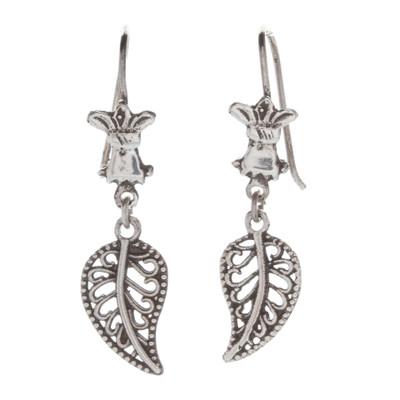 Majestic Foliage,'Leafy Sterling Silver Dangle Earrings in a Polished Finish'
