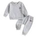 QIANGONG Boys Outfit Sets Waffle Boys Outfit Sets Crew Neck Long Sleeve Boys Outfit Sets Grey 12-18 Months