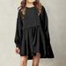 Herrnalise Girl Long Sleeve Dress Ruffle Solid Color Cotton Casual Tiered Pleated Twirly Dress