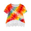 Virmaxy Toddler Girls Spring Summer T-shirt Kids Shirt Crewneck Lace Tee Layered Floral Print Short Sleeve Cute Kids Blouse Tops Multicolor-A 11Y