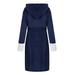 FRSASU Women Pajamas Unisex Winter Women Lengthened Plush Shawl Bathrobe Long Sleeve Robe Hooded Coat Navy XXL