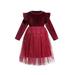 Peyakidsaa Kids Girls Midi Dress Long Sleeve Ruffle A-line Swing Casual Dresses Dost Print Patchwork Fall Dress
