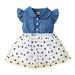 Baby Kids Dresses Holiday Playwear For Little Girls Summer Cowboy Small Flying Sleeve Stitching Wave Dot Print In Little Child Fashion Playwear Dres Blue 110