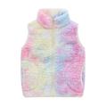 AherBiu Toddler Kids Fleece Vests Zip up Stand Collar Stripes Printed Fuzzy Warm Winter Sleeveless Jackets with Pockets