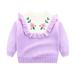 QIANGONG Girls Sweaters Flower Embroidery Girls Sweaters Crew Neck Long Sleeve Girls Sweaters Purple 3-4 Years