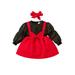Toddler Girl Valentine s Day Dress Fake Two Pieces Round Neck Long Puff Sleeve Bow Decor A-Line Dress with Headband