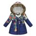 Elainilye Fashion Girls Winter Coats Toddler Baby Floral Print Jacket Parkas Hoodies Tops For Kids Winter Thick Warm Windproof Coat Blue