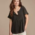 Lucky Brand Oversized Tunic Dolman Henley - Women's Clothing Tops Tees Henley Shirt in Black Oyster, Size 2XL