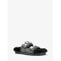Michael Kors Stark Embellished Glitter and Faux Fur Slide Sandal Silver 6.5