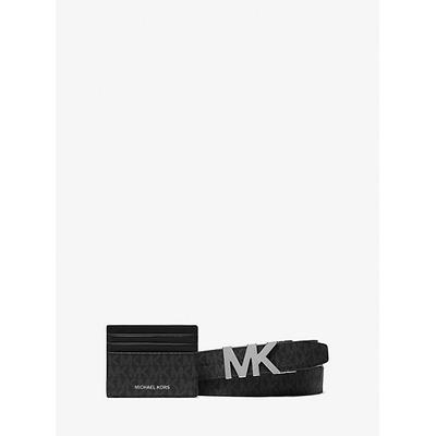 Michael Kors Signature Logo Card Case and Belt Gift Set Black One Size