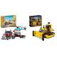 LEGO Creator 3in1 Tieflader mit Hubschrauber, Fahrzeuge-Set & Technic Schwerlast Bulldozer, Spielzeug-Planierraupe zum Bauen