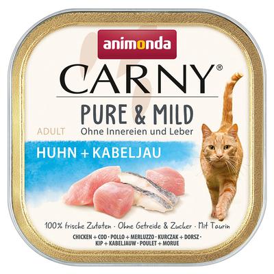 Sparpaket: 64x100g animonda Carny Adult Pure & Mild Huhn + Kabeljau Katzenfutter nass
