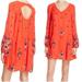Free People Dresses | Free People Coral Orange Floral Embroidered Dress Size Xs | Color: Blue/Orange | Size: Xs