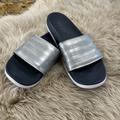 Adidas Shoes | Adidas Women’s Adilette Slide Sandals. Size 8. Silver And Navy Blue. Like New! | Color: Silver | Size: 8
