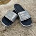 Adidas Shoes | Adidas Women’s Adilette Slide Sandals. Size 8. Silver And Navy Blue. Like New! | Color: Silver | Size: 8