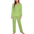 Yellow Daisy Pattern Geometric Long Sleeve Pajama Sets for Women Classic Sleepwear Nightwear Soft Pjs Lounge Sets