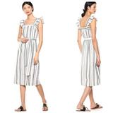Anthropologie Dresses | Ella Moss Stacy Linen Striped Midi Dress Size Xs | Color: Blue/White | Size: Xs