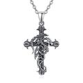 HXWZB Dragon Cross Necklace for Men Dragon Pendant Necklace for Boy 925 Sterling Silver Gothic Cross Jewelry