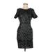 Lulus Cocktail Dress - Sheath Crew Neck Short sleeves: Black Solid Dresses - Women's Size Medium