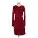 Banana Republic Casual Dress - Sheath Crew Neck Long sleeves: Burgundy Solid Dresses - Women's Size Small