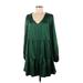 True Craft Casual Dress - A-Line V Neck Long sleeves: Green Print Dresses - New - Women's Size Medium