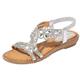 CreoQIJI Sandals Women's Elegant Glitter Rhinestone Sandals Strappy Sandals Summer Sandals Women's Elegan Platform Sandals Outdoor Sandals Beach Shoes Bohemian Platform Sole with Non-Slip, silver, 7