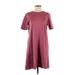 Uniqlo Casual Dress - A-Line Crew Neck Short sleeves: Burgundy Solid Dresses - Women's Size Small