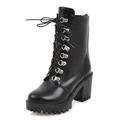 Lizoleor Lace Up Military Women Chunky Heel Platform Combat Boots Round Toe Casual Mid Calf Winter Warm Chukka Biker Booties Black Size 7 UK/42