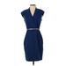 Calvin Klein Cocktail Dress - Sheath V-Neck Short sleeves: Blue Print Dresses - Women's Size 2