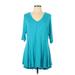 Soft Surroundings Casual Dress - A-Line V-Neck 3/4 sleeves: Teal Print Dresses - Women's Size Large